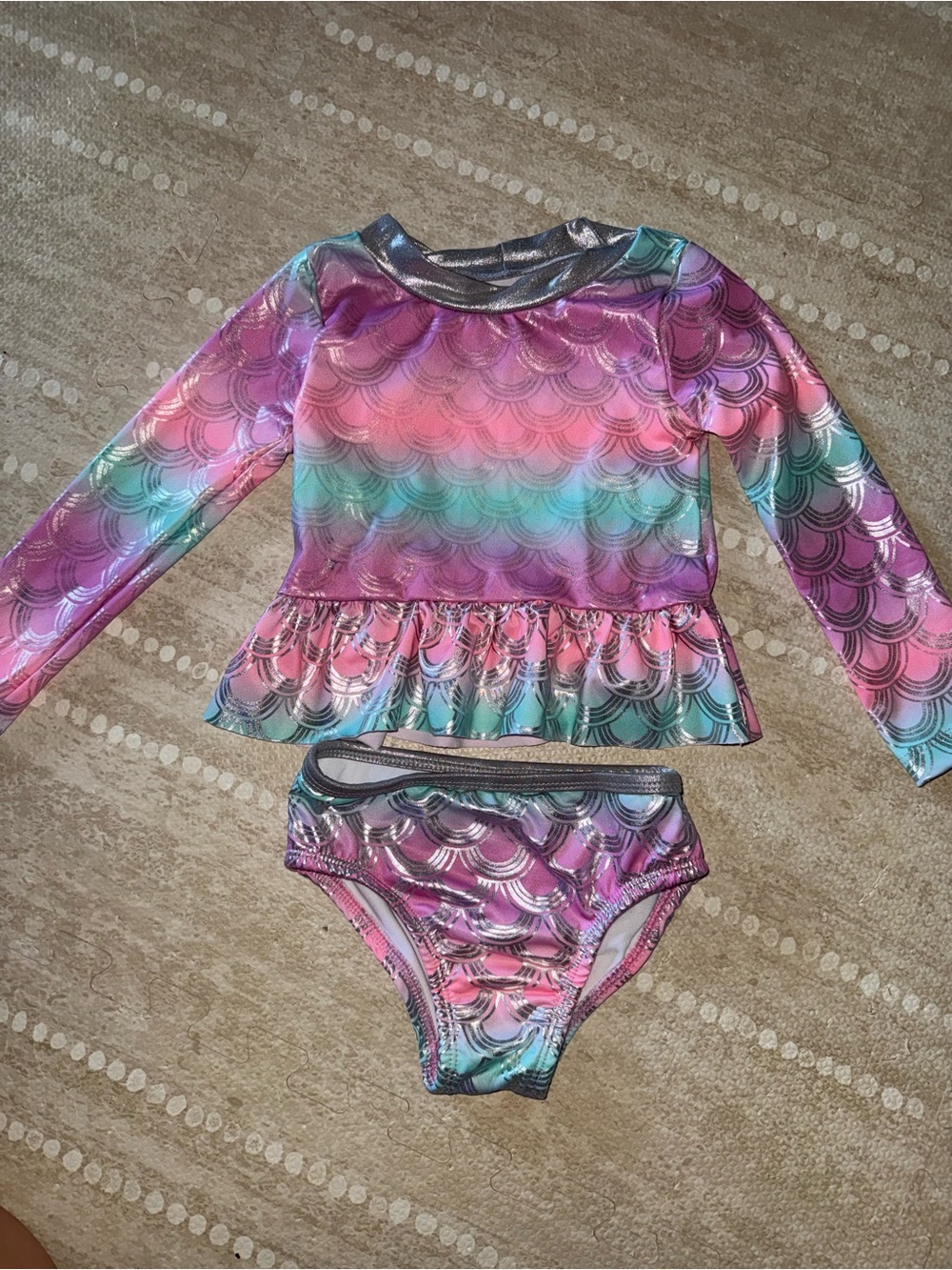 Penelope Mack Pink Purple Teal Mermaid-Scale Rashguard Set